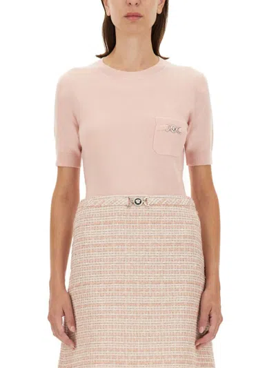 Shop Versace Cashmere Blend Knit Top In Pink