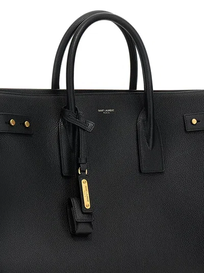 Saint Laurent Leather Handbag With Frontal Logo Print In Black
