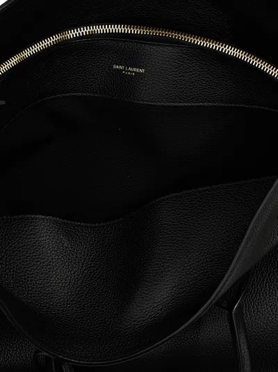 Saint Laurent Leather Handbag With Frontal Logo Print In Black