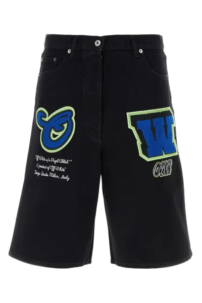 Off-white Off White Black Denim Bermuda Shorts In Blackblue