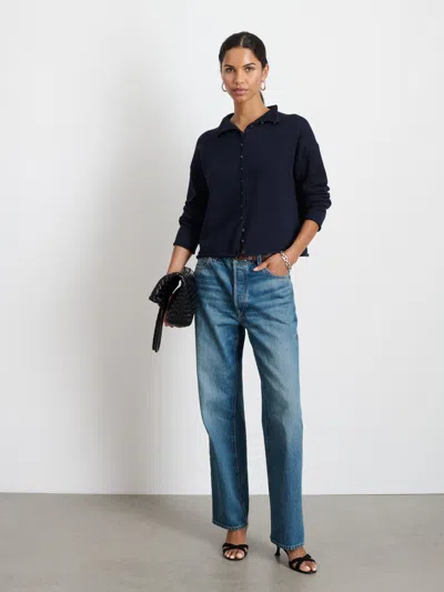 Alex Mill Taylor Rollneck Cardigan In Cotton Cashmere In Navy