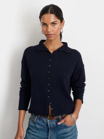 Alex Mill Taylor Rollneck Cardigan In Cotton Cashmere In Navy