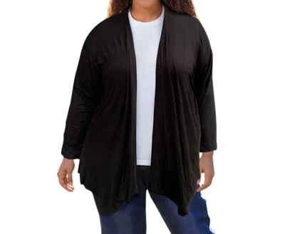 On The Plus Side Long Sleeve Draped Cardigan - Plus In Black In Black
