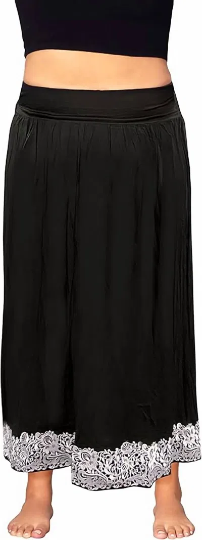 On The Plus Side Embroidered Maxi Skirt - Plus In Black White In Black