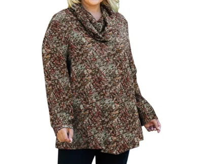 On The Plus Side Cowl Long Sleeve Tunic - Plus In Black Magenta In Multi