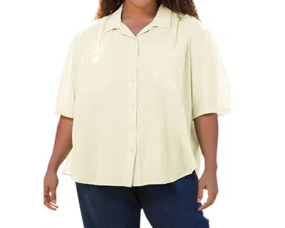 On The Plus Side Cotton Short Sleeve Collar Shirt - Plus In Arctic White In Multi
