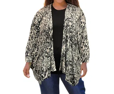 On The Plus Side Long Sleeve Draped Cardigan - Plus In Black/white Leopard In Multi