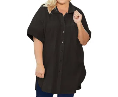 On The Plus Side Cotton Collar Short Sleeve Kendall Tunic - Plus In Black In Black