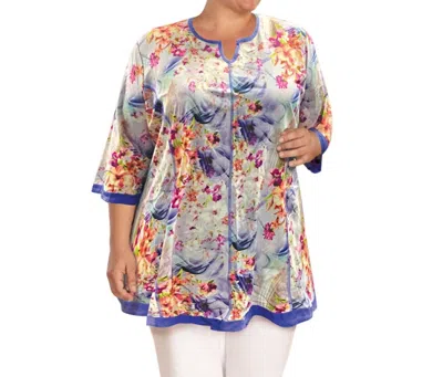 On The Plus Side Notched V-neck Anaise Tunic - Plus In Blue Floral Brush In Multi