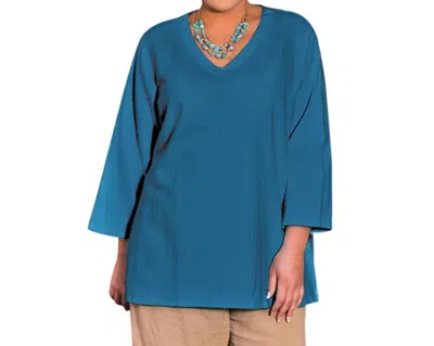 On The Plus Side Crinkle Cotton Long Sleeve Tunic - Plus In Ocean Depths In Multi