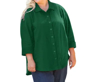 On The Plus Side 3/4 Sleeve Crinkle Cotton Long Sleeve Button Up - Plus In Wild Ivy In Multi