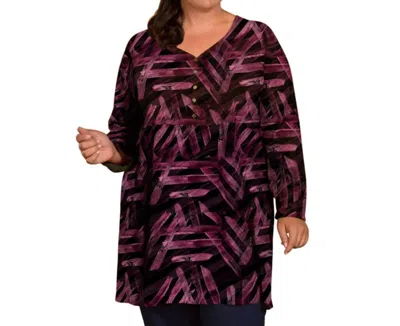 On The Plus Side Des Fleurs Babydoll Long Sleeve Top - Plus In Purple Stripes In Multi
