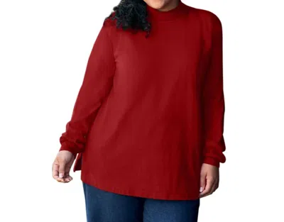 On The Plus Side Cotton Jersey Mock Long Sleeve Top - Plus In Red In Red