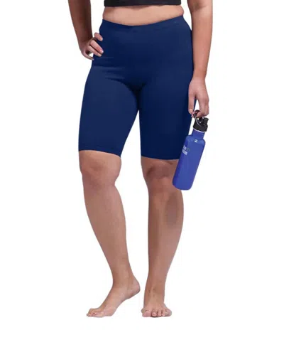 On The Plus Side Plus Size Solid Cotton Lycra Bike Shorts In Navy In Blue