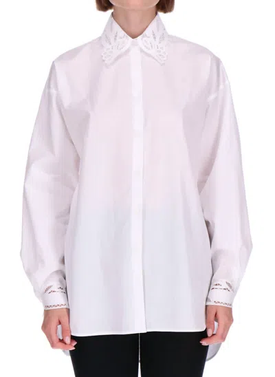 Ermanno Scervino Cotton Poplin Lace Button Down In White In White
