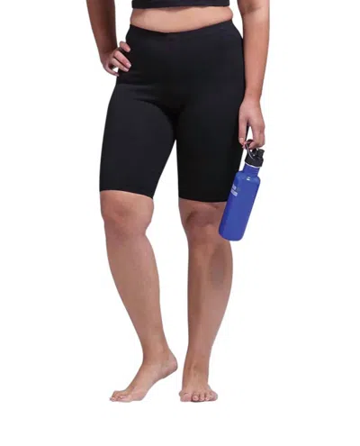 On The Plus Side Plus Size Solid Cotton Lycra Bike Shorts In Black In Black