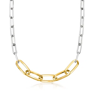 Ross-simons Italian 2-tone Sterling Silver Enlarged Paper Clip Link Necklace In Gold