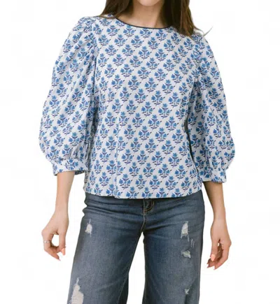 Laroque Darby 3/4 Sleeve Cotton Top In Blue Bouquet In Multi