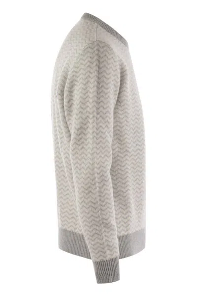 Kiton Chevron Ribbed Sweater In Light Grey