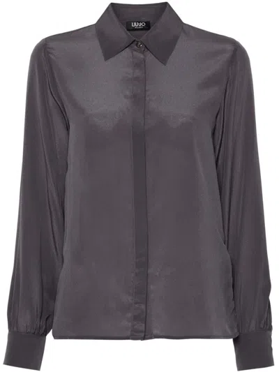 Shop Liu •jo Liu Jo Semi-transparent Grey Silk Shirt