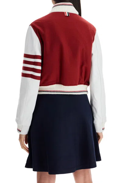 Thom Browne 4-bar Crop Varsity Jacket In Red