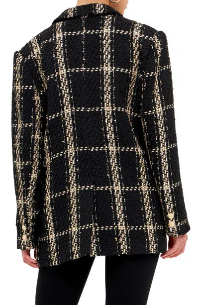 Endless Rose Tweed Oversized Double Button Blazer In Black