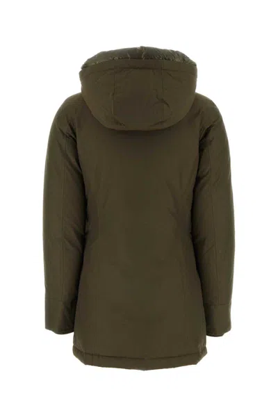 Woolrich Hooded Cotton Down Jacket In Green