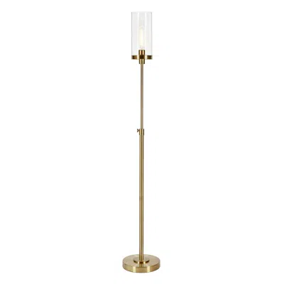 Homezia 66" Brass Torchiere Floor Lamp With Clear Transparent Glass Drum Shade