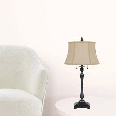 Homezia 31" Black Metal Two Light Candlestick Table Lamp With Beige Empire Shade