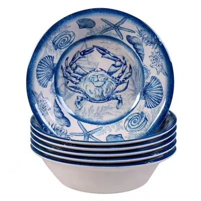 Quikfurn 6-piece Dinner Bowl Set With Blue White Ocean Sea Shells Crab Starfish Pattern In Multi