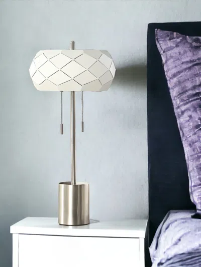 Homezia 28" Silver Metal Table Lamp With Geometric Laser Cut Metal Shade