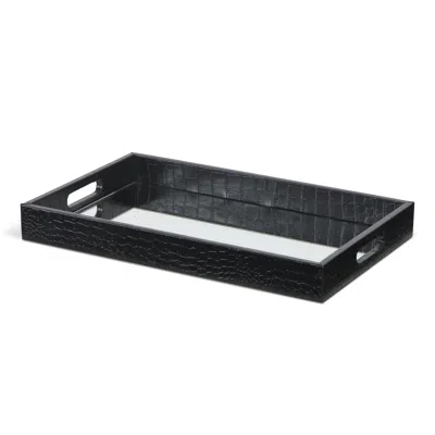 Homezia Black Faux Snakeskin Tray With Beveled Mirror In Multi