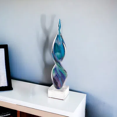 Homezia 18" Blue And Green Murano Glass Modern Abstract Tabletop Sculpture
