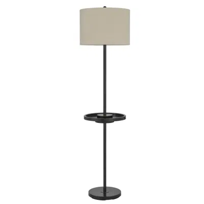 Homezia 62" Bronze Tray Table Floor Lamp With Beige Drum Shade
