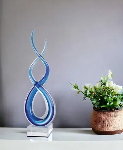 Homezia 20" Clear And Blue Murano Glass Modern Abstract Tabletop Sculpture