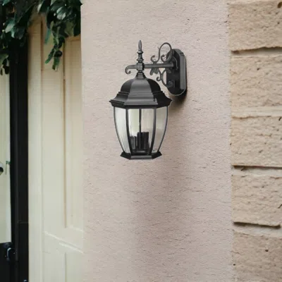 Homezia Three Light Matte Black Wide Hanging Lantern Wall Light
