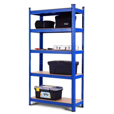 Quikfurn Blue Heavy Duty Metal Wood 5 Tier Adjustable Shelving Unit Garage Storage Rack