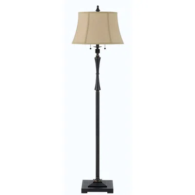 Homezia 61" Bronze Two Light Traditional Shaped Floor Lamp With Brown Square Shade