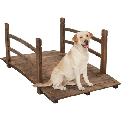 Quikfurn Outdoor 5-foot Solid Fir Wood Garden Bridge In Rustic Brown Finish