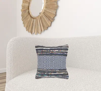 Homezia 18" X 18" Blue White Red And Yellow 100% Cotton Striped Zippered Pillow