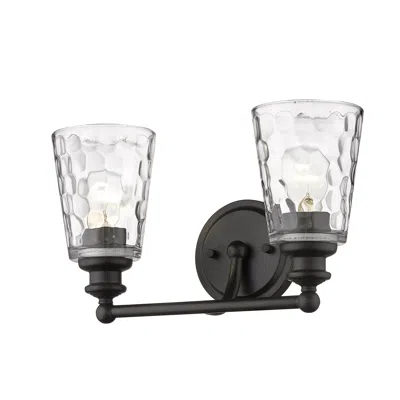Homezia Bronze Metal And Pebbled Glass Two Light Wall Light