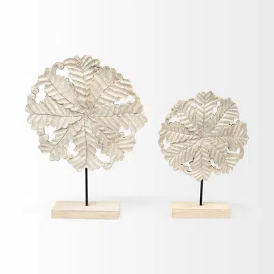 Homezia Petite Wood And Metal Floral Decor Piece