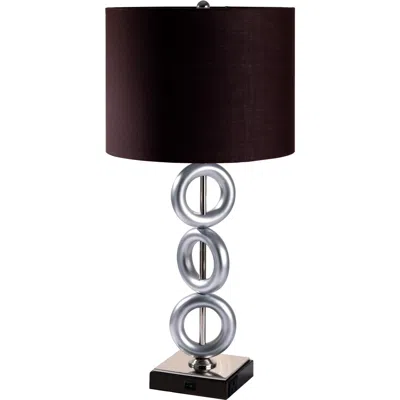 Homezia 29" Silver Ceramic Geometric Table Lamp With Brown Classic Drum Shade