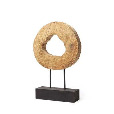 Homezia 19" Brown And Black Wood Log Cross Section Tabletop Sculpture