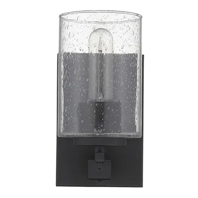 Homezia Black Metal And Textured Glass Wall Sconce