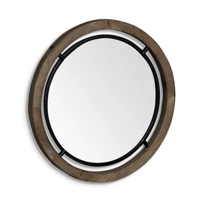 Shop Homezia 28" Brown Wood And Black Metal Double Frame Wall Mirror