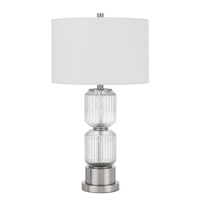 Homezia 28" Nickel Metal Table Lamp With White Drum Shade