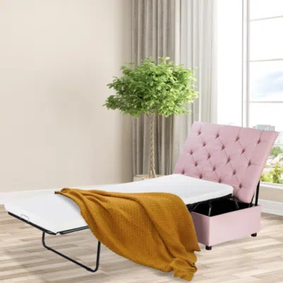 Hivvago Folding Ottoman Sleeper Bed With Mattress For Guest Bed And Office Nap-pink