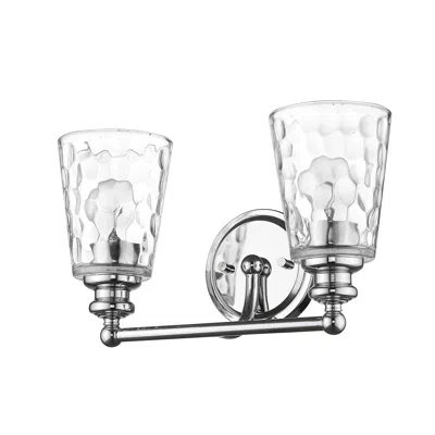 Homezia Silver Metal And Pebbled Glass Two Light Wall Light