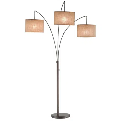 Quikfurn Modern 3-light Arch Floor Lamp In Antique Bronze With Drum Style Shades